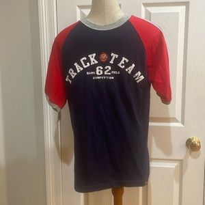 Bugle Boy track team short sleeve top cotton red white navy blue gray size 18